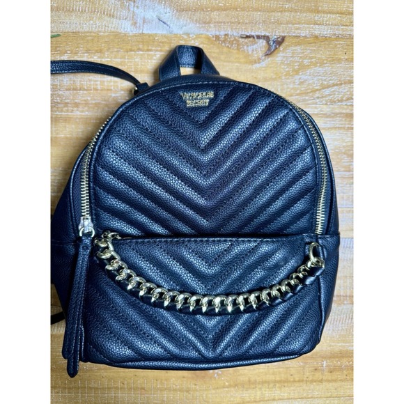 Victoria's Secret Handbags - VICTORIA'S SECRET Embellished Gold Chain Small City Mini Backpack Black